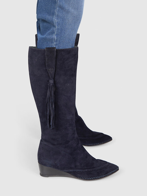 Fratelli Rossetti Navy Suede Low Wedge Boots Fratelli Rossetti Navy Suede Low Wedge Boots