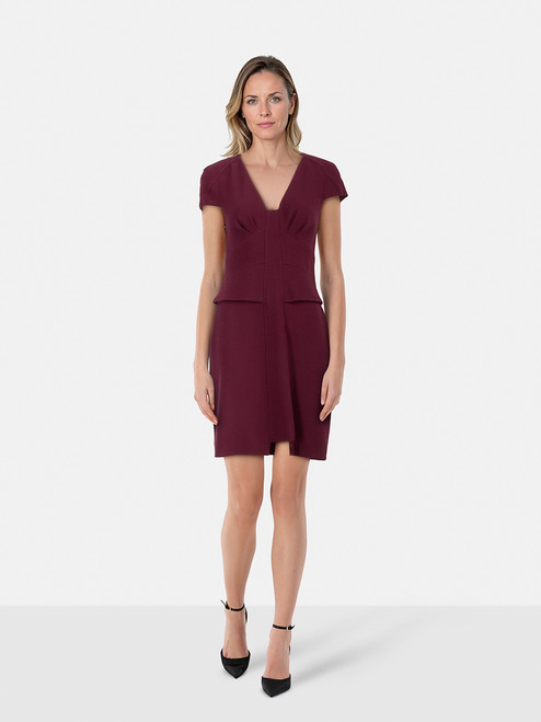 Tibi Burgundy Wool Short Sleeve V-Neck Dress Tibi Burgundy Wool Short Sleeve V-Neck Dress
