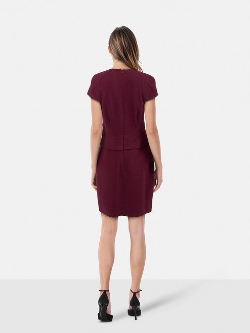 Tibi Burgundy Wool Short Sleeve V-Neck Dress Tibi Burgundy Wool Short Sleeve V-Neck Dress