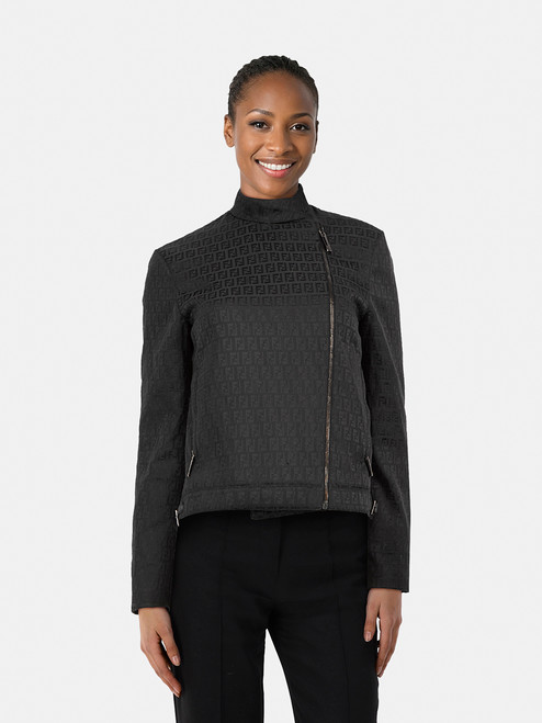 Fendi Black Zucca FF Asymmetric Zip Jacket