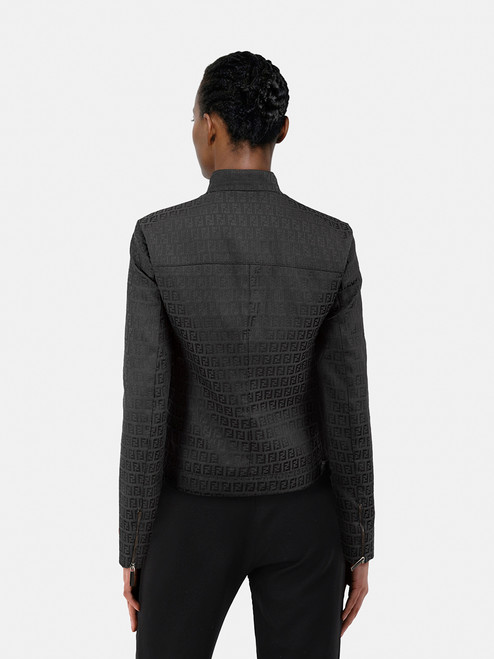 Fendi Black Zucca FF Asymmetric Zip Jacket