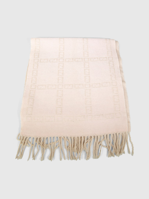 Fendi Beige Wool Zucca Logo Fringed Scarf Fendi Beige Wool Zucca Logo Fringed Scarf