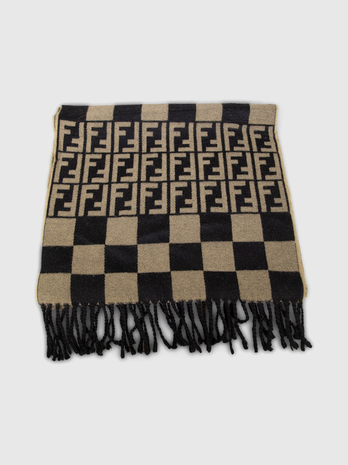 Fendi Khaki & Black Zucca Striped Wool Scarf Fendi Khaki & Black Zucca Striped Wool Scarf