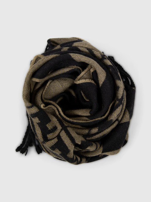 Fendi Khaki & Black Zucca Striped Wool Scarf Fendi Khaki & Black Zucca Striped Wool Scarf