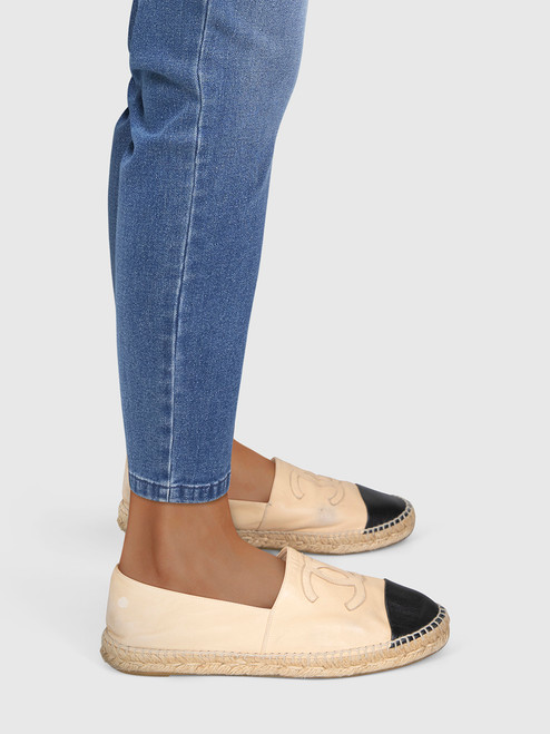 Chanel Beige Leather CC Cap Toe Espadrilles Chanel Beige Leather CC Cap Toe Espadrilles