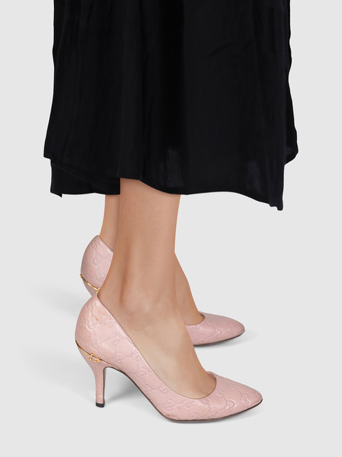 Gucci Mauve Leather Monogram Pumps Gucci Mauve Leather Monogram Pumps