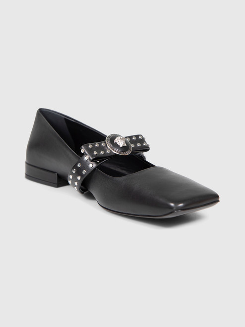 Versace Black Leather Studded Bow Ballet Flats Versace Black Leather Studded Bow Ballet Flats