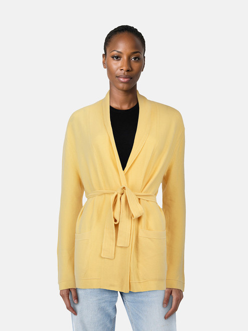 Loro Piana Yellow Cashmere Belted Cardigan Loro Piana Yellow Cashmere Belted Cardigan