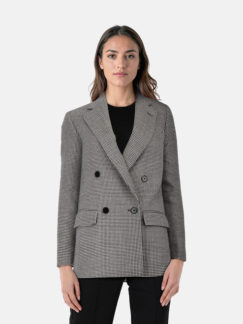 Stella McCartney Black & White Houndstooth Wool Coat