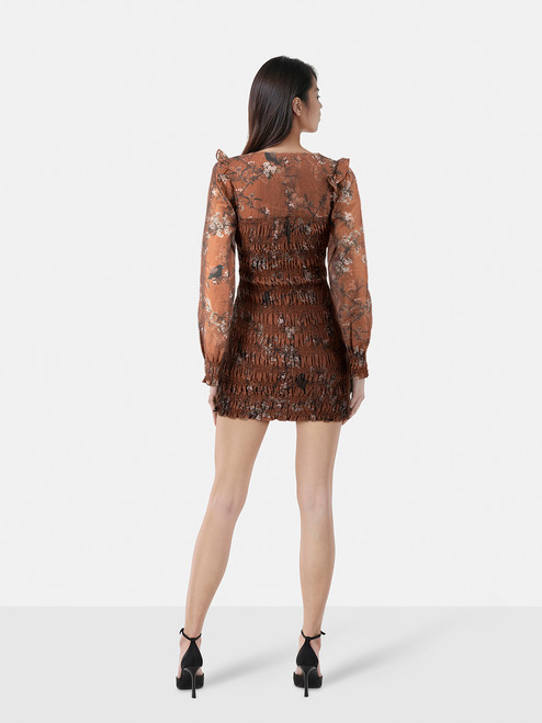 All Saints Brown Floral Ruched Pria Viola Dress All Saints Brown Floral Ruched Pria Viola Dress