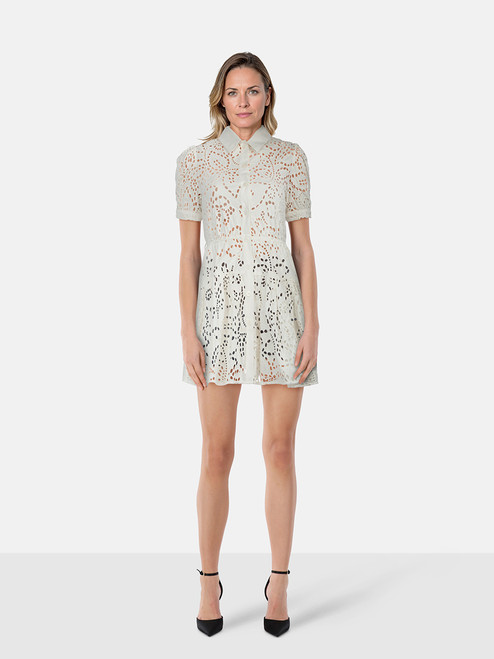 Self-Portrait White Broderie Button Front Mini Dress Self-Portrait White Broderie Button Front Mini Dress