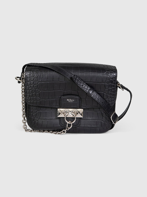 Mulberry Black Croc Embossed Keeley Leather Satchel Mulberry Black Croc Embossed Keeley Leather Satchel