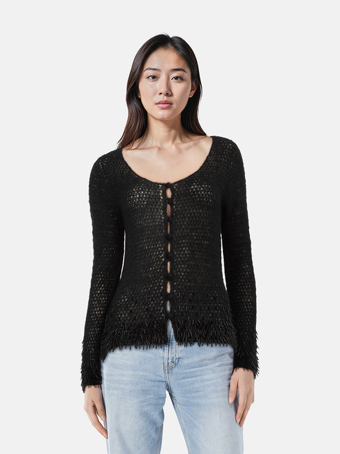 Moschino Moschino Cheap And Chic Black Knit Embellished Hem Cardigan Moschino Moschino Cheap And Chic Black Knit Embellished Hem Cardigan