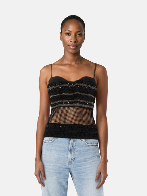 La Perla Black Sheer Embellished Bustier Top La Perla Black Sheer Embellished Bustier Top