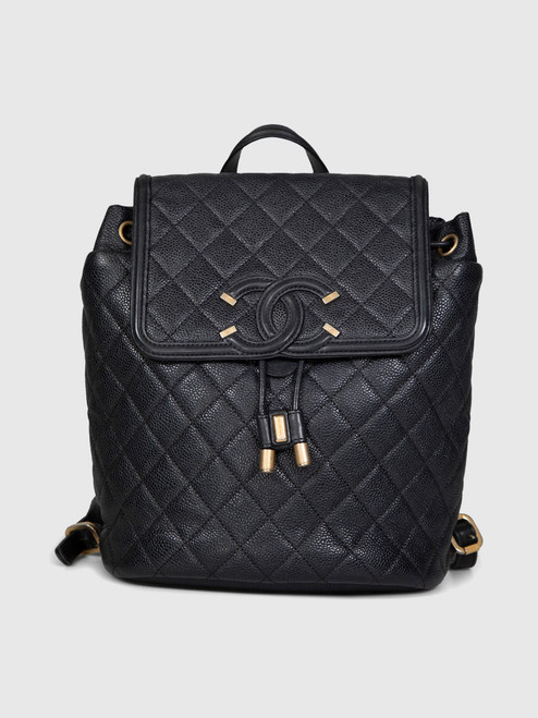 Chanel 2018 Black Caviar Leather Filigree Backpack Chanel 2018 Black Caviar Leather Filigree Backpack