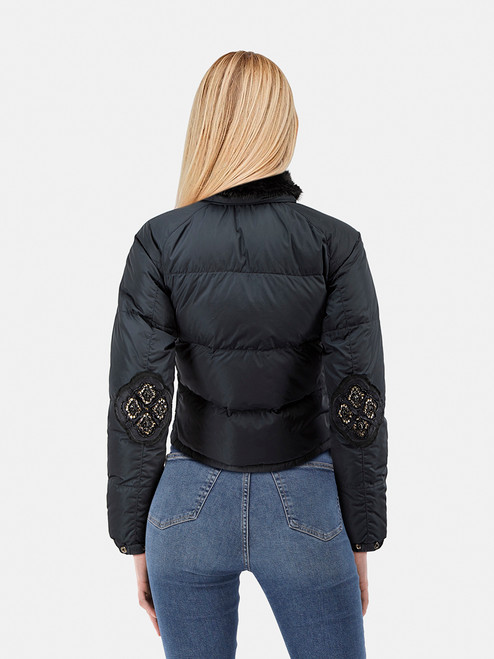 Prada Navy Mink Fur Trim Embellished Elbow Coat Prada Navy Mink Fur Trim Embellished Elbow Coat