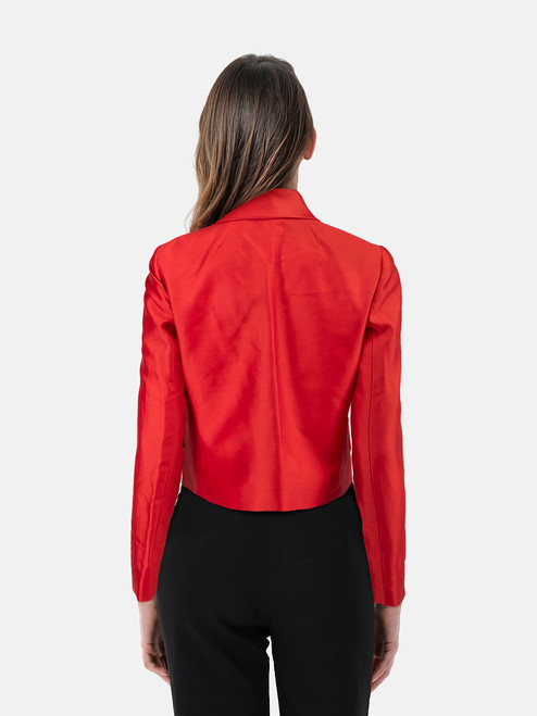 Valentino Garavani Red Silk Neck Tie Cropped Blazer Valentino Garavani Red Silk Neck Tie Cropped Blazer