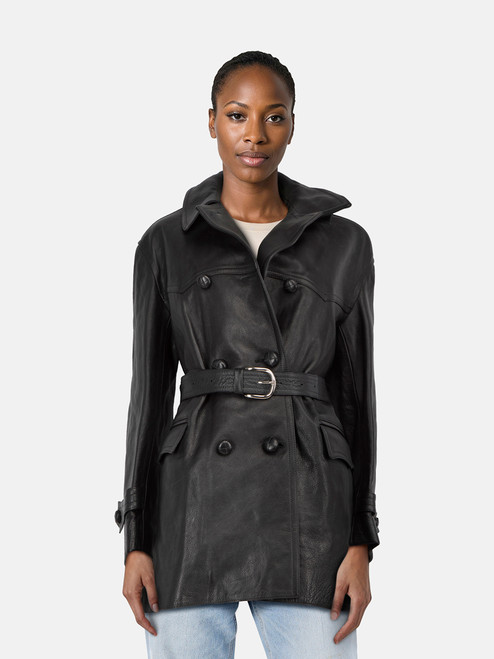 Isabel Marant Black Leather Belted Mid Trench Coat Isabel Marant Black Leather Belted Mid Trench Coat