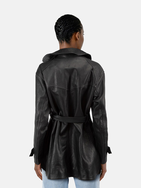 Isabel Marant Black Leather Belted Mid Trench Coat Isabel Marant Black Leather Belted Mid Trench Coat