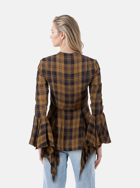 Khaite Brown & Navy Tartan Blouse Khaite Brown & Navy Tartan Blouse
