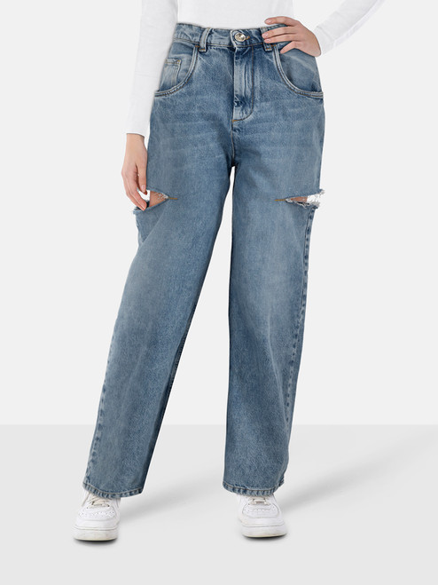 Maison Margiela Blue Cut Out Thigh Wide Leg Jeans Maison Margiela Blue Cut Out Thigh Wide Leg Jeans