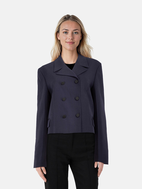 Gucci Navy Wool Cropped Double Breasted Blazer Gucci Navy Wool Cropped Double Breasted Blazer