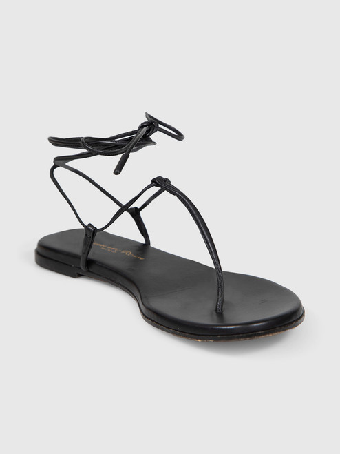 Gianvito Rossi Black Leather Laced Thong Sandals Gianvito Rossi Black Leather Laced Thong Sandals