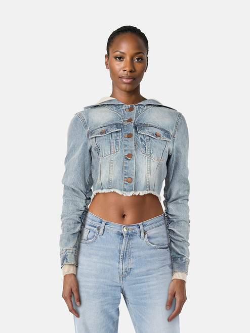 Alice + Olivia Blue Ruched Sleeve Denim Jacket Alice + Olivia Blue Ruched Sleeve Denim Jacket
