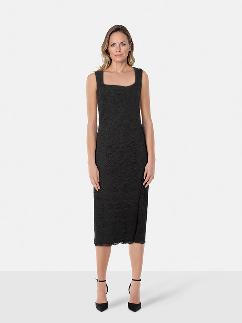 L'Wren Scott Black Lace Leg Slit Midi Dress