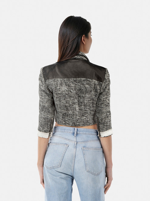 MSGM Grey & Black Asymmetric Zip Cropped Jacket MSGM Grey & Black Asymmetric Zip Cropped Jacket