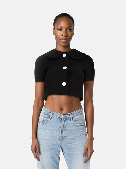 Alice + Olivia Black Cropped Button Up Top Alice + Olivia Black Cropped Button Up Top