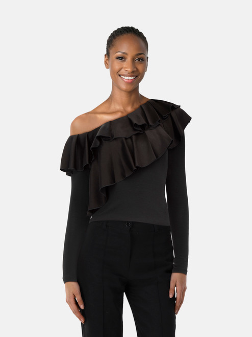 Alice + Olivia Black Ruffle Asymmetric Top Alice + Olivia Black Ruffle Asymmetric Top