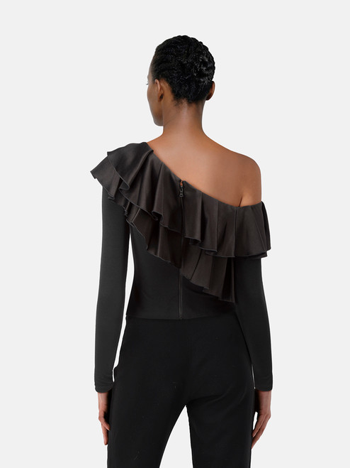 Alice + Olivia Black Ruffle Asymmetric Top Alice + Olivia Black Ruffle Asymmetric Top