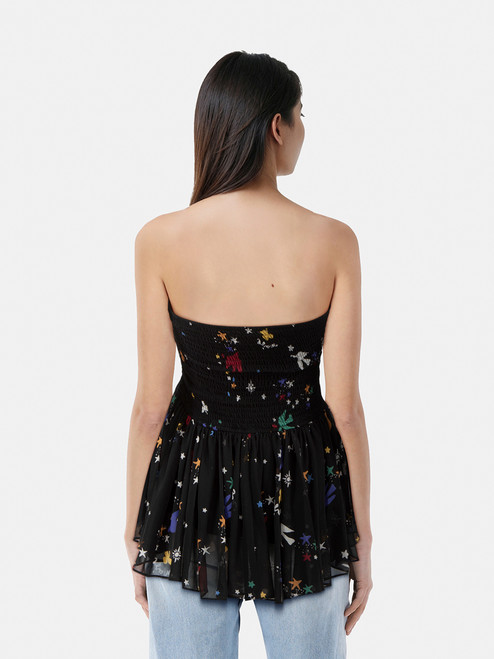 Maje Black Abstract Ruched Strapless Top Maje Black Abstract Ruched Strapless Top