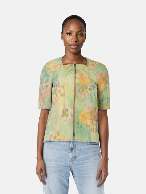 Marni Green Floral Print Short Sleeve Jacket Marni Green Floral Print Short Sleeve Jacket