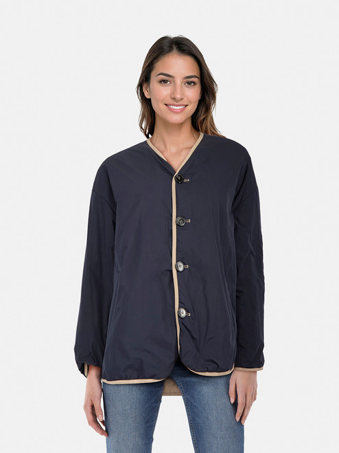 Max Mara Beige & Navy Reversible Quilted Jacket Max Mara Beige & Navy Reversible Quilted Jacket