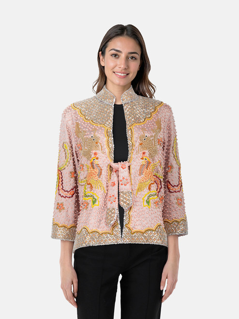 Annie\'s Ibiza Pink Satin Embellished Gemini Jacket Annie\'s Ibiza Pink Satin Embellished Gemini Jacket