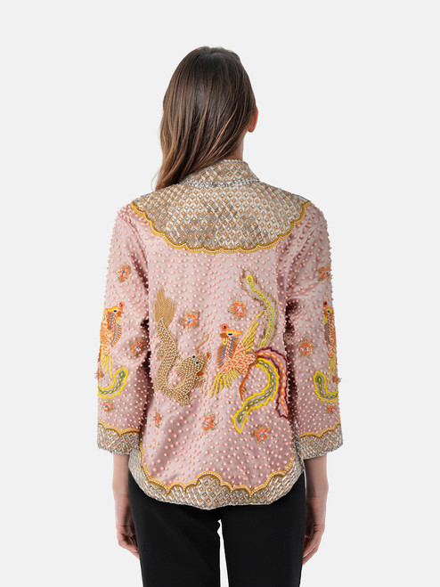 Annie\'s Ibiza Pink Satin Embellished Gemini Jacket Annie\'s Ibiza Pink Satin Embellished Gemini Jacket