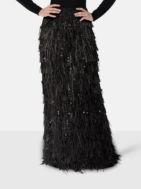 Caroline\'s Couture Black Heart Feather Maxi Skirt Caroline\'s Couture Black Heart Feather Maxi Skirt