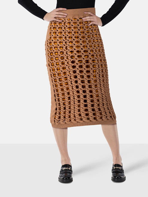 Fendi Brown Knit Gingham Lined Midi Skirt Fendi Brown Knit Gingham Lined Midi Skirt
