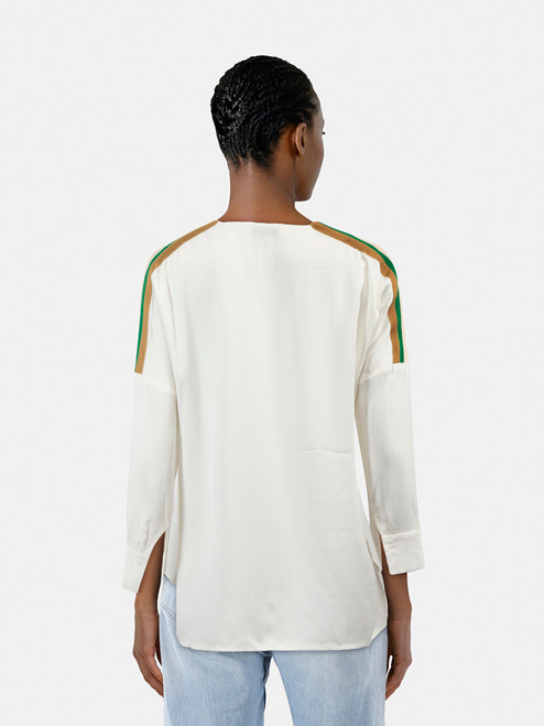 Sandro White V-Neck Shoulder Stripe Blouse Sandro White V-Neck Shoulder Stripe Blouse