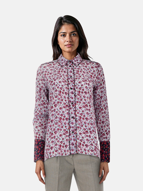 Sandro Purple Silk Rose Print Button Up Shirt Sandro Purple Silk Rose Print Button Up Shirt