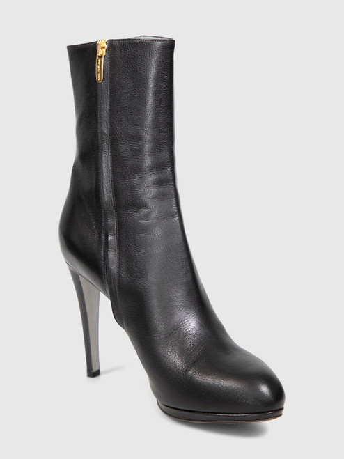 Sergio Rossi Black Leather Mid Calf Heeled Boots Sergio Rossi Black Leather Mid Calf Heeled Boots