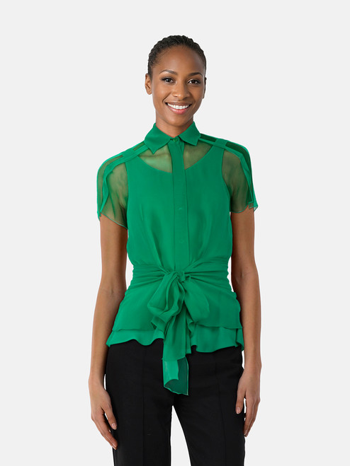 Carolina Herrera Green Sheer Blouse With Slip Carolina Herrera Green Sheer Blouse With Slip
