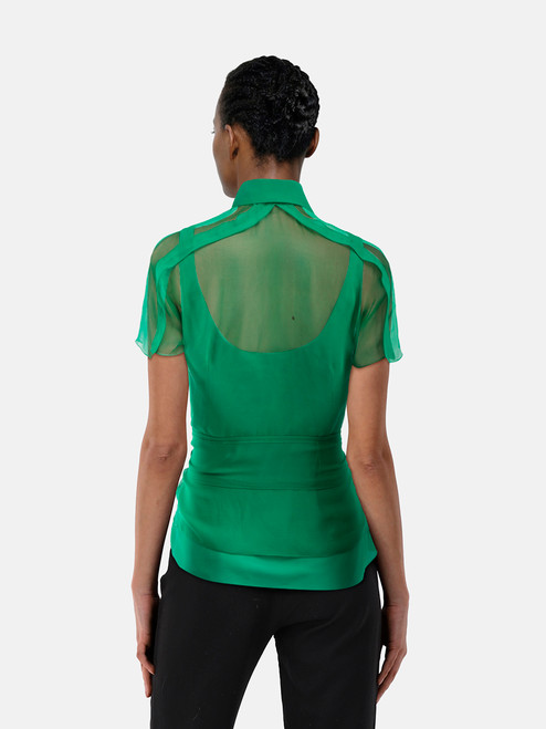 Carolina Herrera Green Sheer Blouse With Slip Carolina Herrera Green Sheer Blouse With Slip