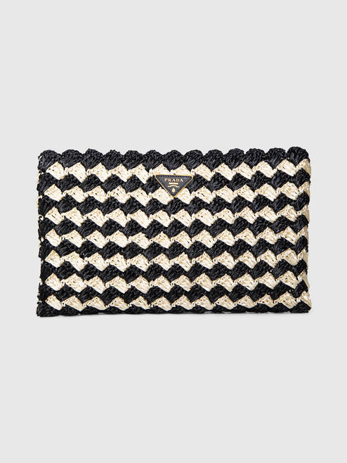 Prada Raffia Zig Zag Clutch Bag