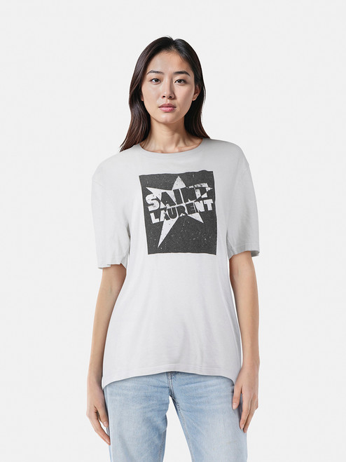 Saint Laurent Grey Logo Star Print T-Shirt Saint Laurent Grey Logo Star Print T-Shirt