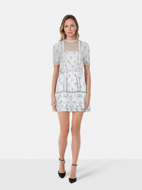 LoveShackFancy White & Blue Floral Lace Trim Dress