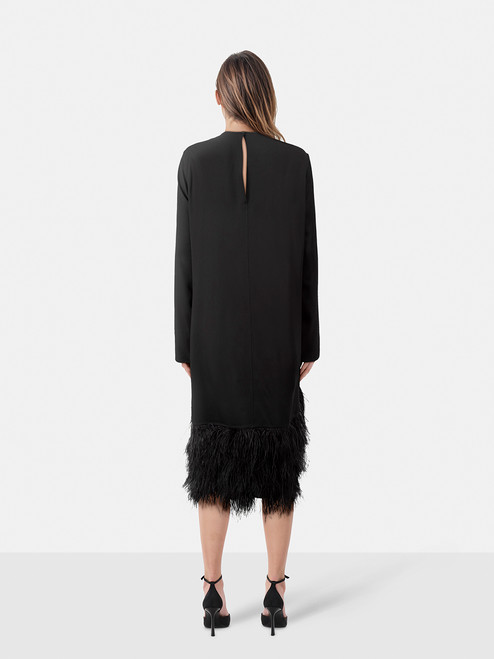 Sofie D'Hoore Black Silk Ostrich Feather Dress
