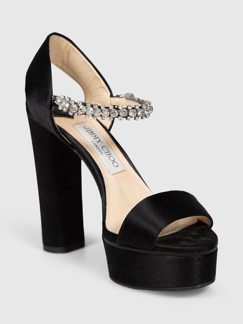 Jimmy Choo Black Satin Crystal Platform Sandals Jimmy Choo Black Satin Crystal Platform Sandals